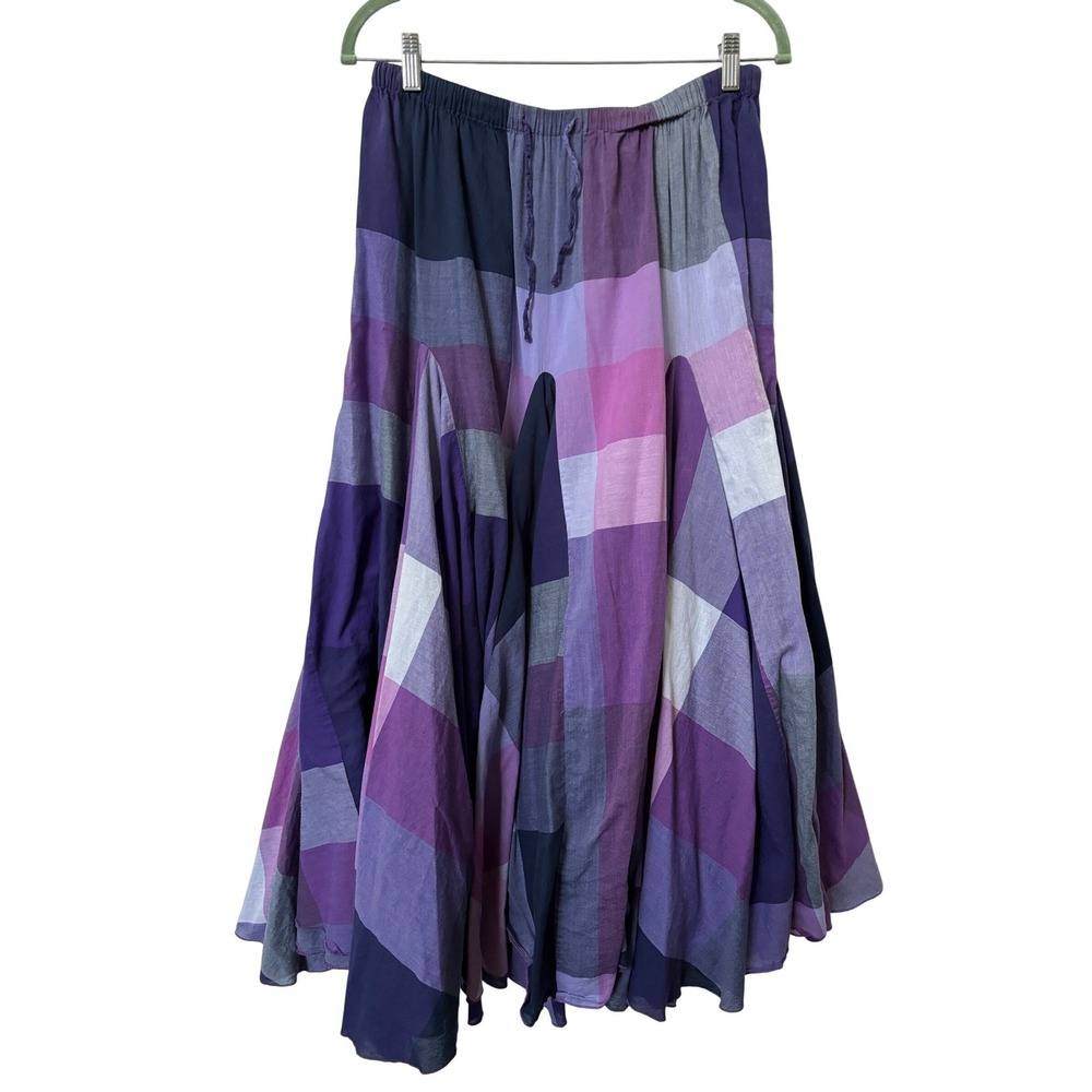 Denim 24/7 Purple Plaid Patchwork Godet Maxi Skirt Womens Plus 16W Cotton Boho